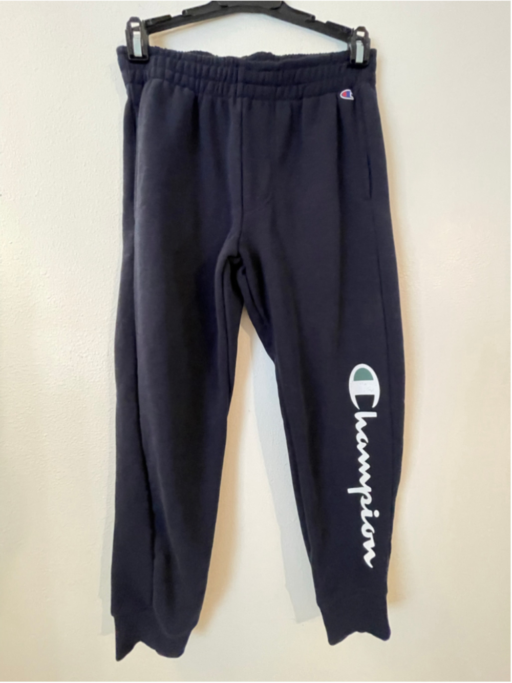 Kids Champion Jogger Sweatpants Size M Navy Blue White Logo